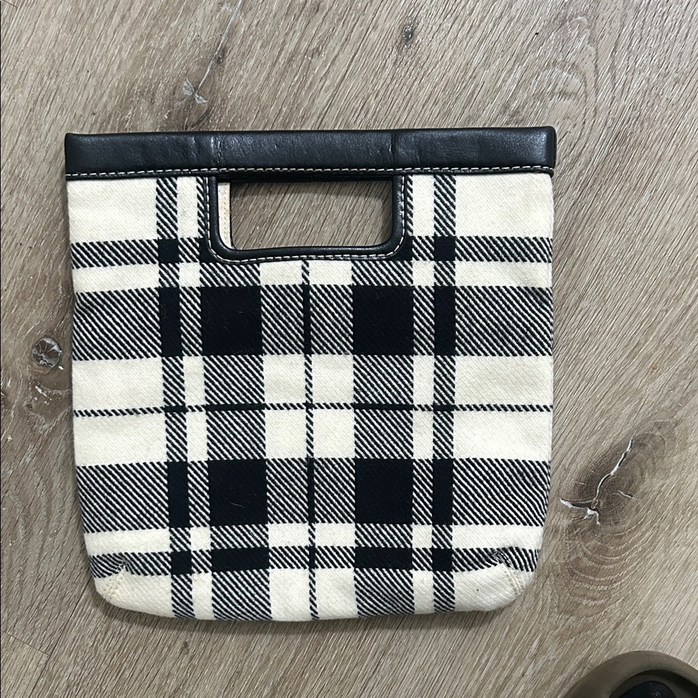 Banana Republic Black and Cream Plaid Clutch